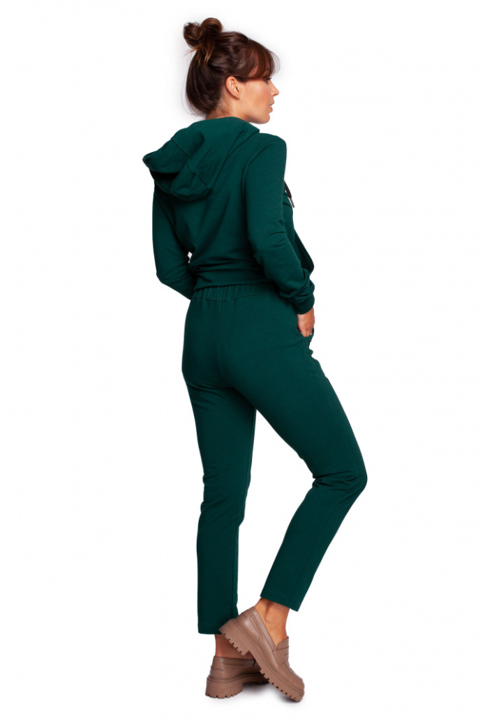 Spodnie damskie z przeszyciami i kieszeniami dzianinowe ciemny zielony